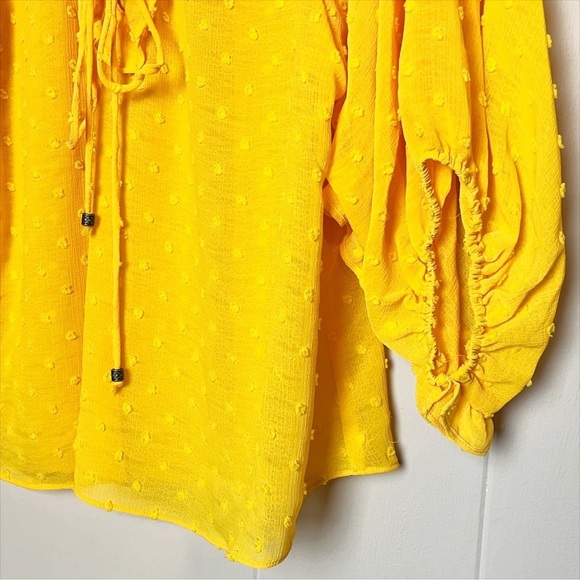 Anthropologie Haida Swiss Dot Peasant Top Small blouse marigold yellow ruffle - Picture 4 of 11